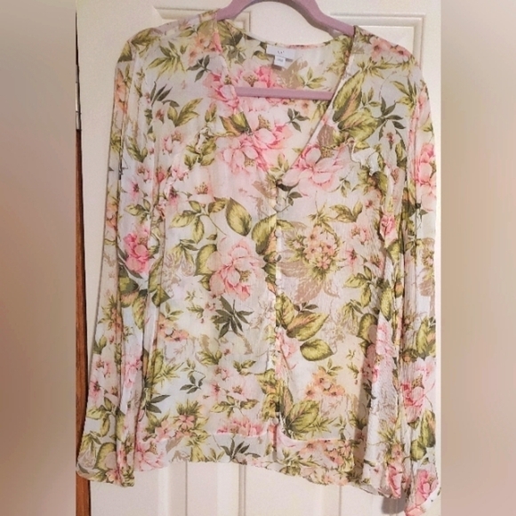 𝅺j. Jill floral print ruffle button up top size Large - Picture 1 of 4